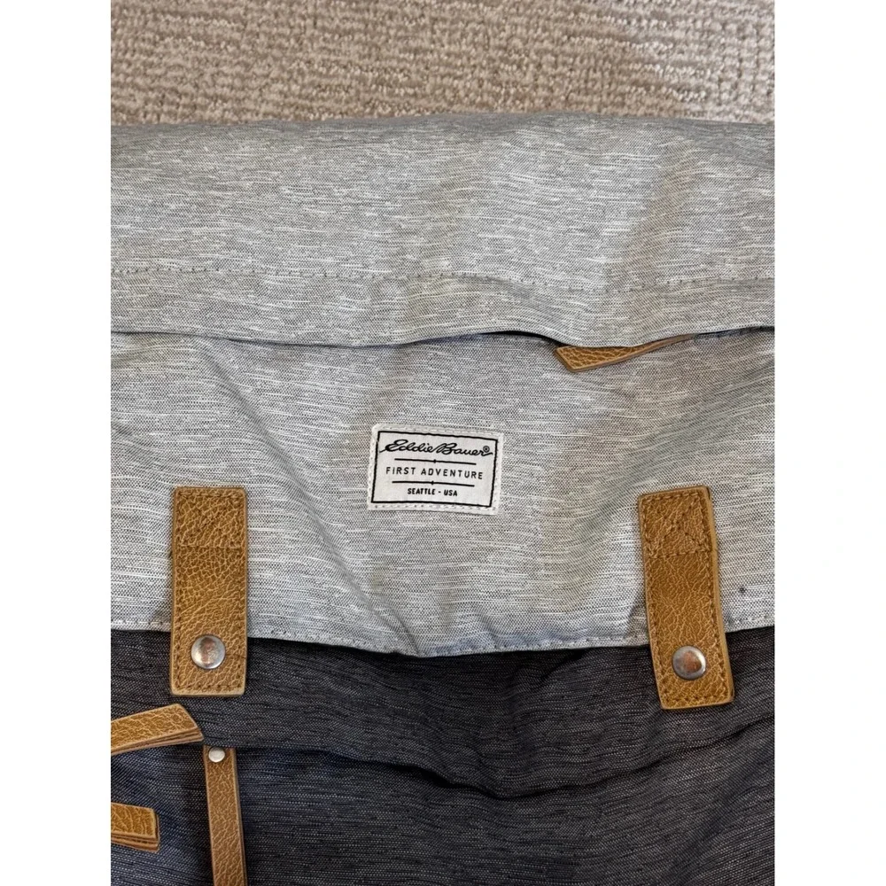 Eddie Bauer First Adventure Diaper Bag Backpack Grey Heather Brown Trim